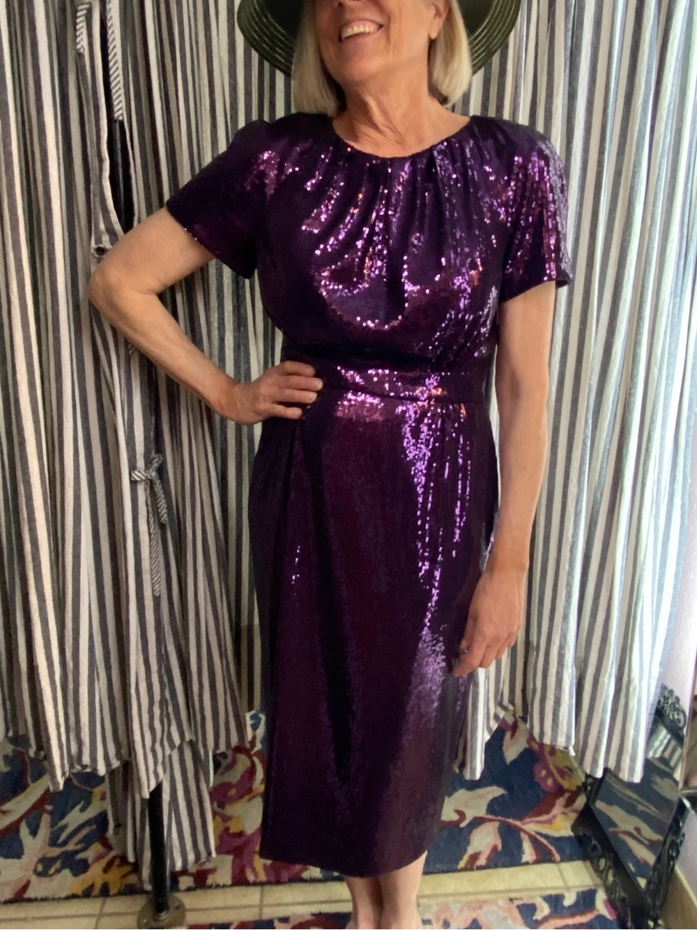 Peter Som Dress like new - formal evening purple sequin black silk MOB luxury 6